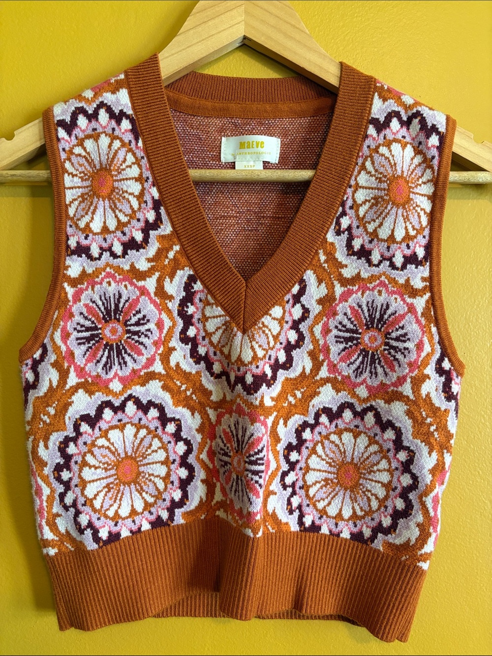 Maeve Rust Multi Floral Mosaic Knit Vest Tank